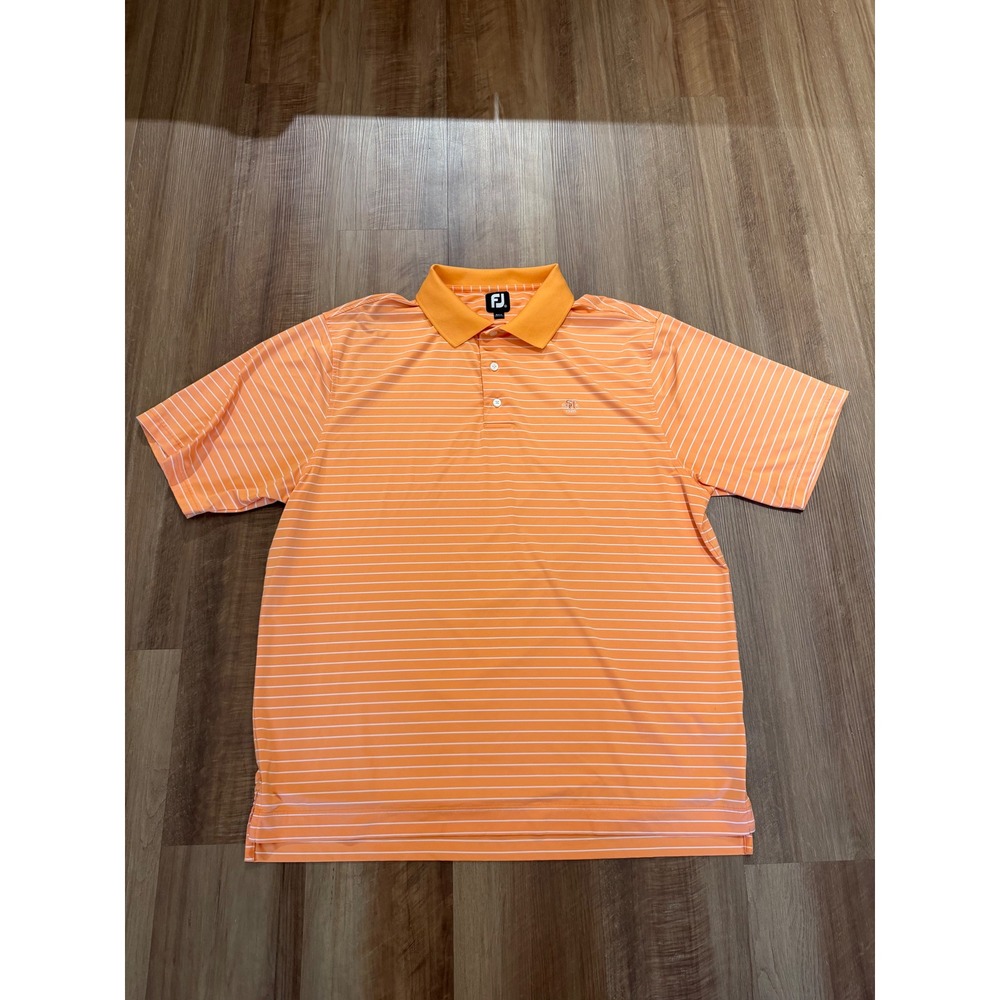 FootJoy Golf Polo Shirt Mens XL Orange Striped Short Sleeve Performance Stretch
